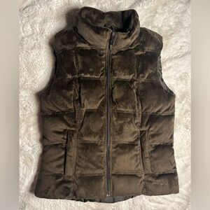 Eddie Bauer Goose Down Velour Chocolate Brown Zip Up Puffer Vest Size: Small